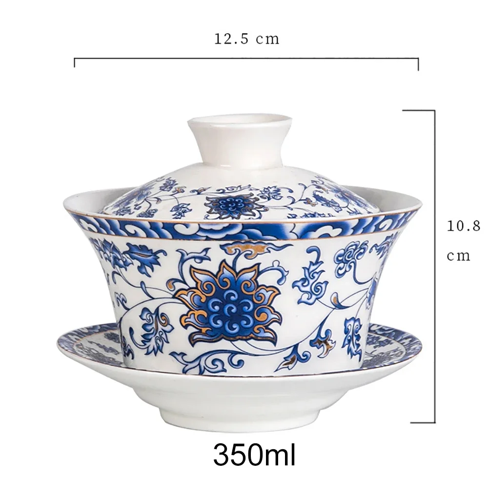350ml Large Capacity Ceramics Gaiwan Porcelain Gaiwan Tea Cover Bowl Japanese Te Cup Soup Tureen Gai Wan Chinese Tea Cups Puer tea set