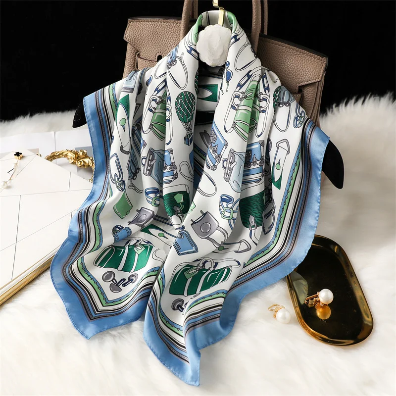 Women Scarves Square Scarf 70*70cm Spring/Summer Neckerchief Imitation Silk Hijab Printed Shawl