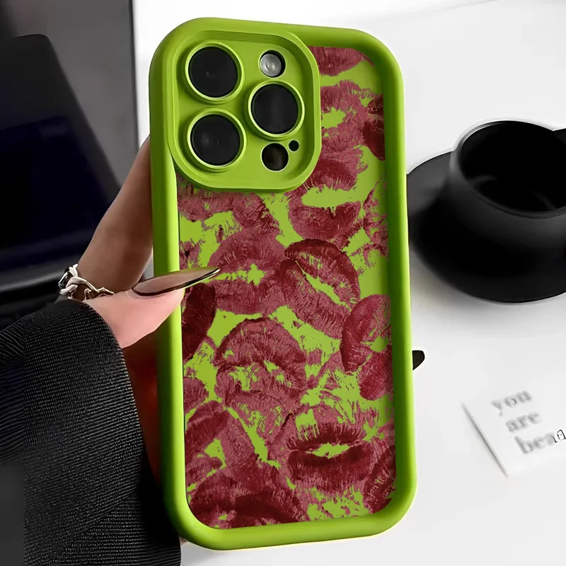 thumbnail image 1 of Funda de silicona líquida con labios rojos para iPhone 13, funda suave a prueba de golpes para iPhone 11, 12, 14, 15, 16 Pro Max, XS, X, XR, 7, 8 Plus, SE 2022, 1 of 5