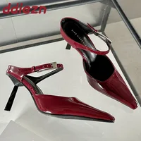 Wine Red Female Slip On Footwear Stiletto Heels Shoes For Women Pointed Toe Fashion Metal Buckle Ladies High Heels Pumps Shoes 1
