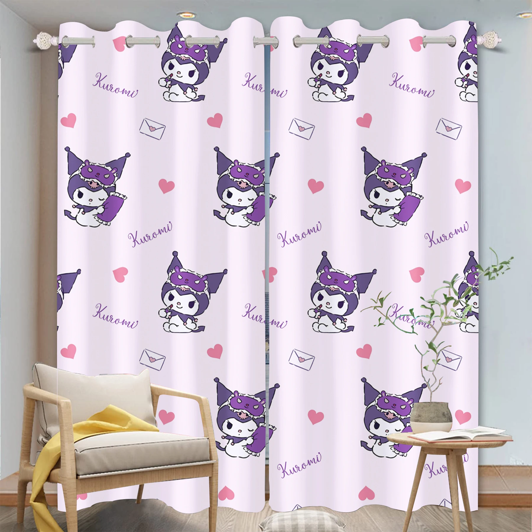 Sanrio Kuromi 3D Print Curtain Cartoon Polyester Cute Various Sizes Window Blackout Bedroom Living Room Style Home Decoration