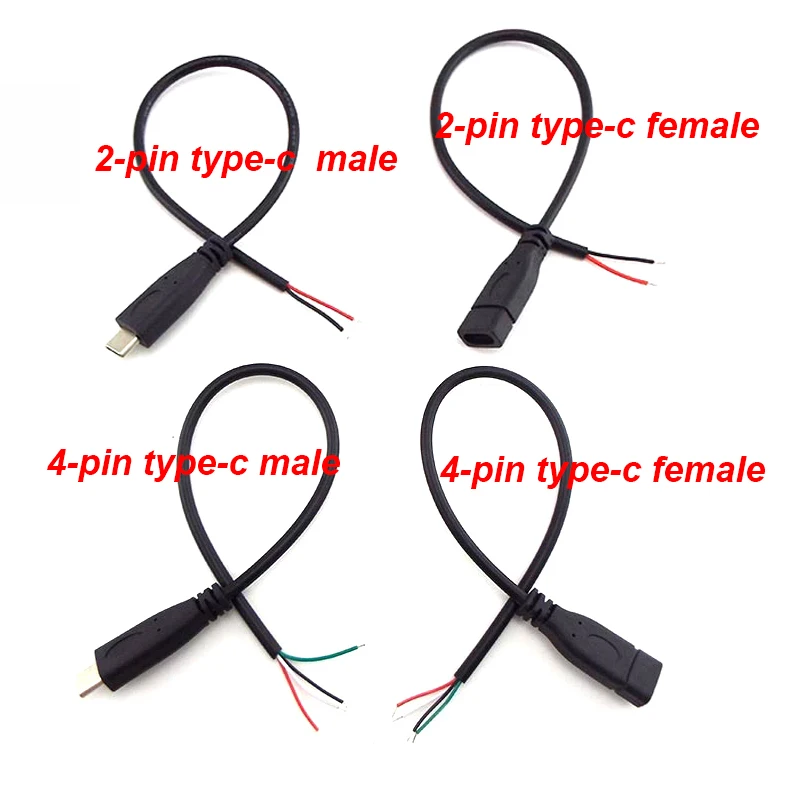 Greluma 10 Pz Pigtail USB da 0,3 m, cavo USB 2.0 a 2 fili 22 AWG, estremità aperta a filo nudo a 2 pin, cavo USB maschio da 0,3 metri, cavo di