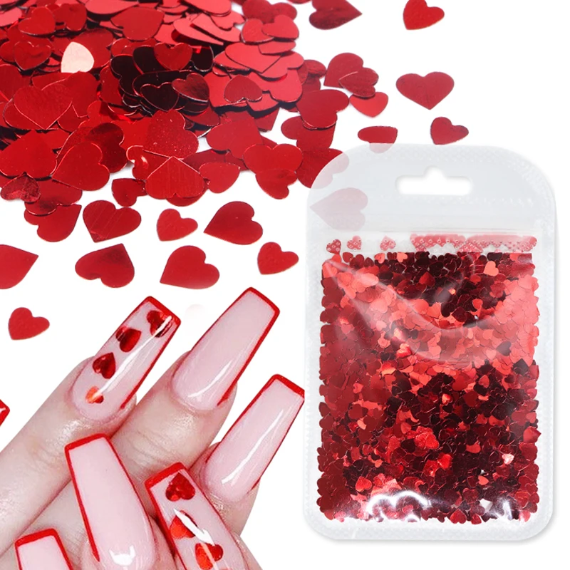 Holographic Sweet Love Heart Nail Glitter Flakes Shining Sequin For Nail Art Paillette Manicure 3D DIY Art Decorations nail glitter nail decoration nail decorations nail flakes
