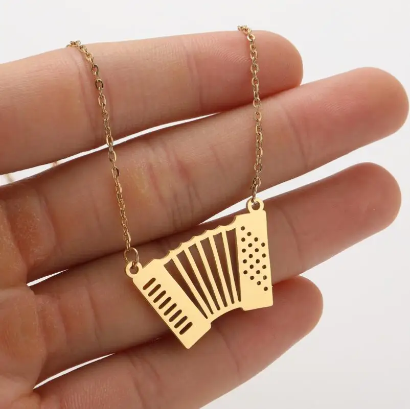 Shuang shuo trend ige Musik Anhänger Halskette für Frauen Männer Edelstahl Mikrofon Akkordeon Halskette Glück Schmuck Geschenk