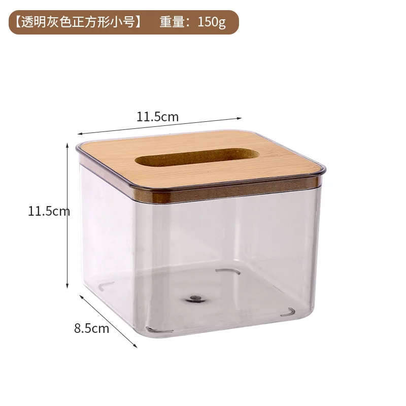 Plastic Tissue Box Wooden Lid Round/Square Napkin Holder Container Wet Tissue Paper Dispenser Case Modern Home Car Organizer 6