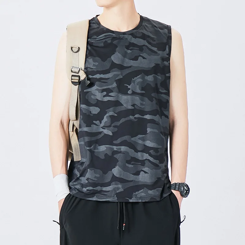 

Gym Vest Men's Running Workout Fitness Camouflage Vest Basketball Track Loose Training Tops Undershirts T-shirt Sportswear Male