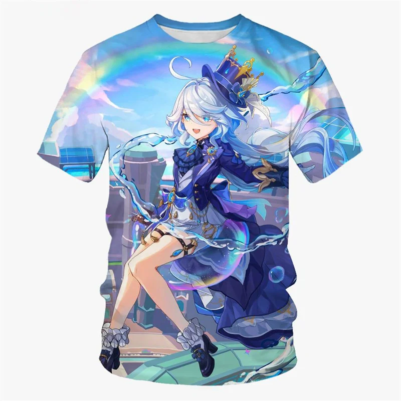 

Футболка Furina Focalors для косплея 3D Genshin Impact Graphic, футболка для мужчин, одежда Харадзюку, модные повседневные футболки с коротким рукавом, топы