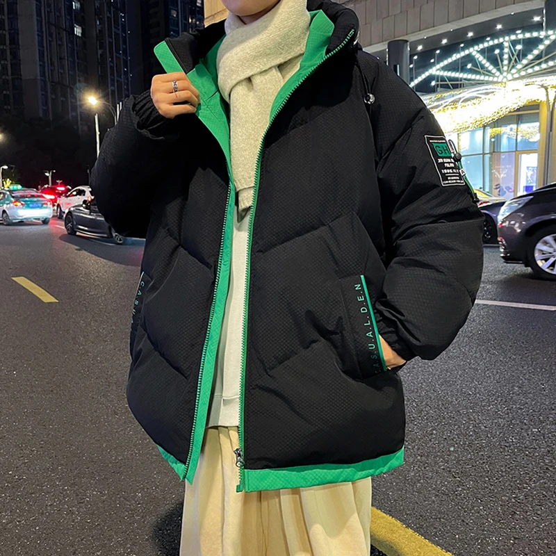 Casual Winter New Men's Warm Hooded Cotton-Padded Jackets Outwear Solid Windproof Loose Down Coat High Street Thicken Top Parkas