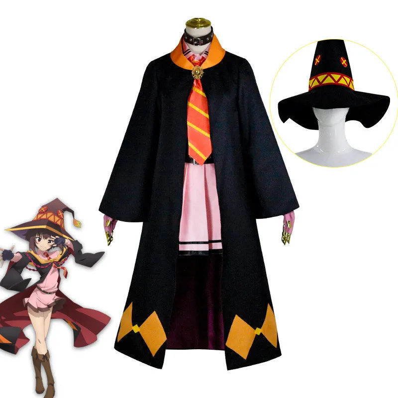 

Megumin Cosplay Costume Wig Anime KonoSuba Cosplay Witch Outfit Uniform Cloak Hat Arch Wizard Crimson Demons Arue Yunyun Women