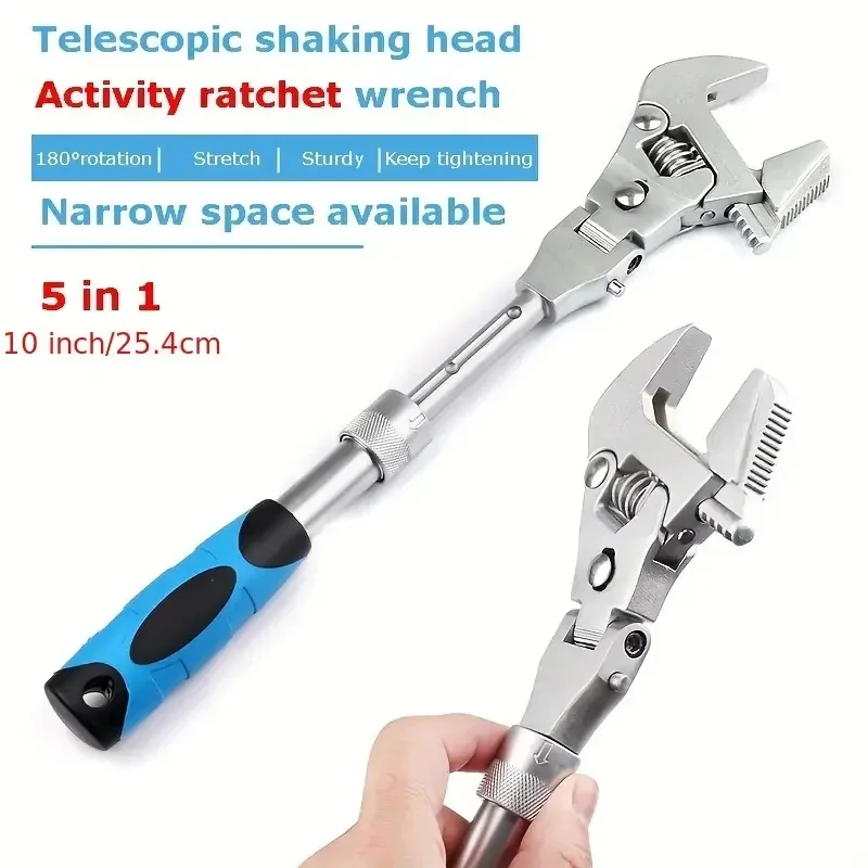 

5 In 1 Multifunctional Ratcheting Wrench Adjustable Retractable 180° Torque Shaking Head Wrench Professional Maintenance Tools