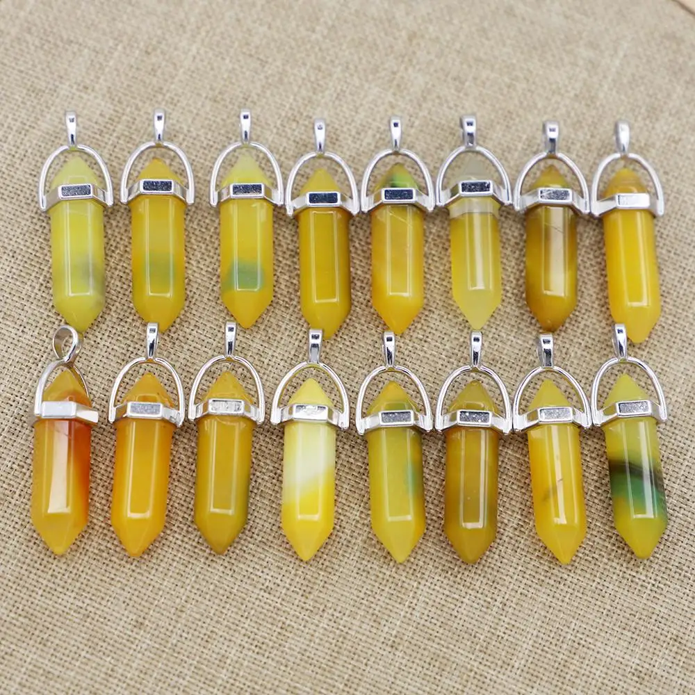 

Sell Natural Stone Yellow Agate Hexagonal Pillar Pendants Pendulum Necklace Exquisite Crystal Reiki Meditation Jewelry Accessory