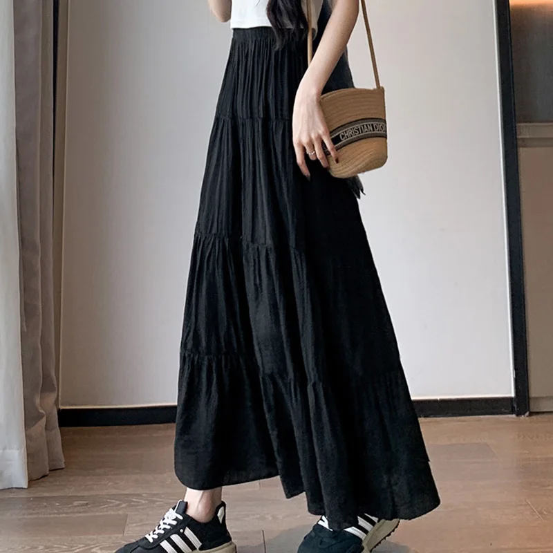 Women Long Skirt,2025 Solid A-line High Waist Two Layer Skirts,Casual Petite French Puffy Cake Skirt Long Elegant Skirts
