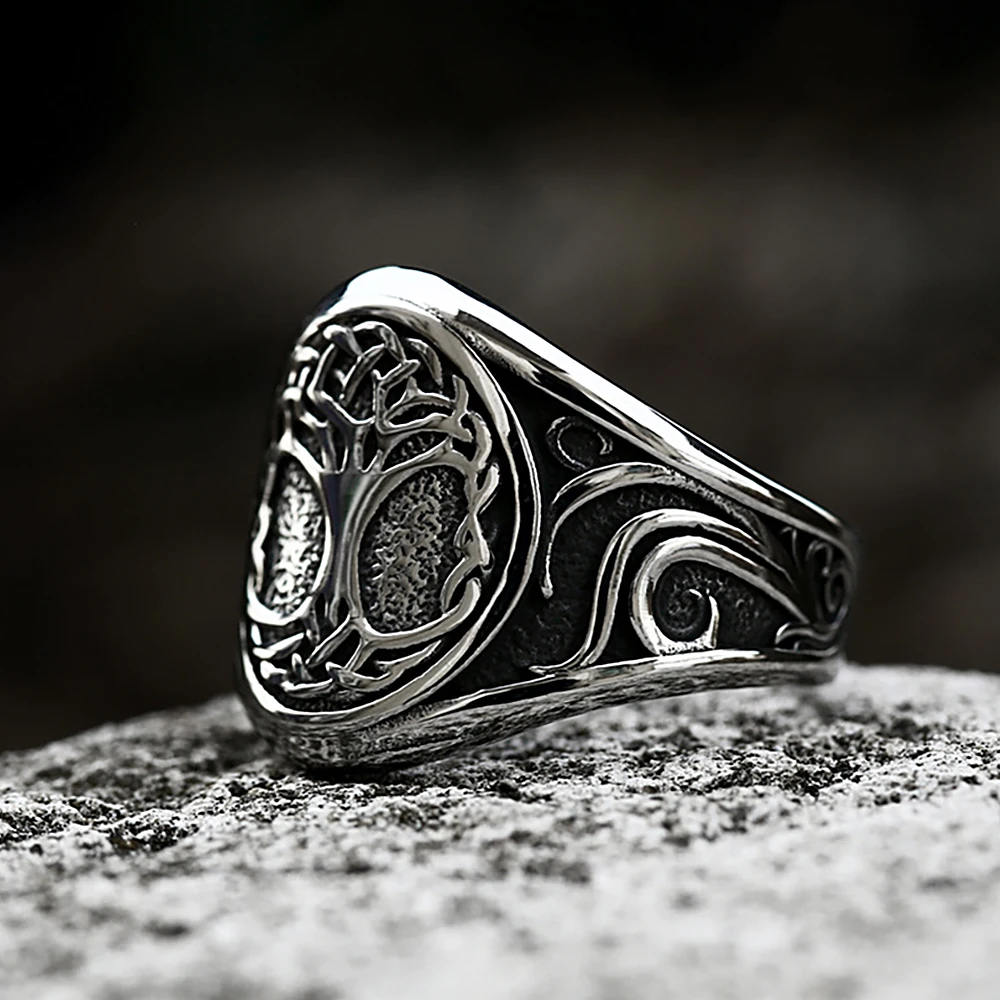 Classic Stainless Steel Tree of Life Signet Ring For Men Women