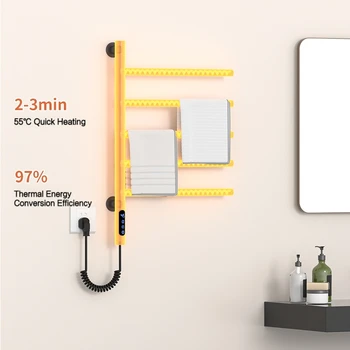 ราวแขวนผ้าเช็ดตัวไฟฟ้าแบบมีระบบทำความร้อน ควบคุมอุณหภูมิและเวลาด้วยระบบสัมผัส ผลิตจากสแตนเลส หมุนได้ ติดผนัง สำหรับห้องน้ำ 2