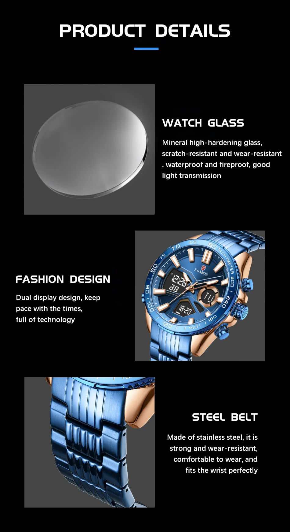 Men Watches Quartz Digital Male Clock Military Sport Blue Stainless Steel Man's Wrist watch_voghion.com