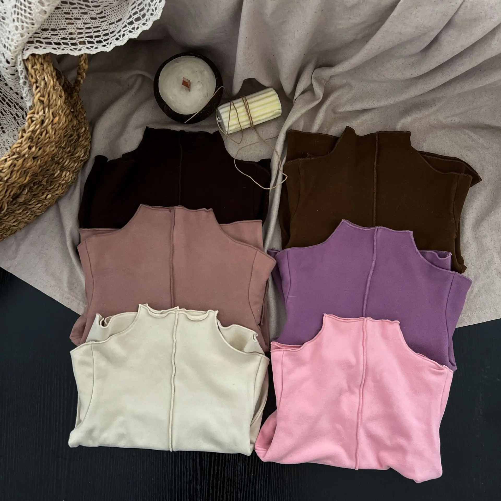 

Autumn Winter New Baby Long Sleeve T Shirts Boys Cotton Thick Pullover Girls Solid Casual Turtleneck Bottoming Tops Kids Clothes