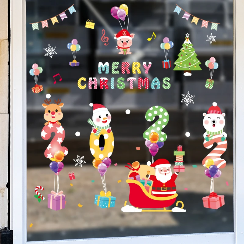 

2022 Christmas Decoration Wall Stickers Double-sided Glass Sliding Door Wall Layout Festive Atmosphere Window Sticker Htv