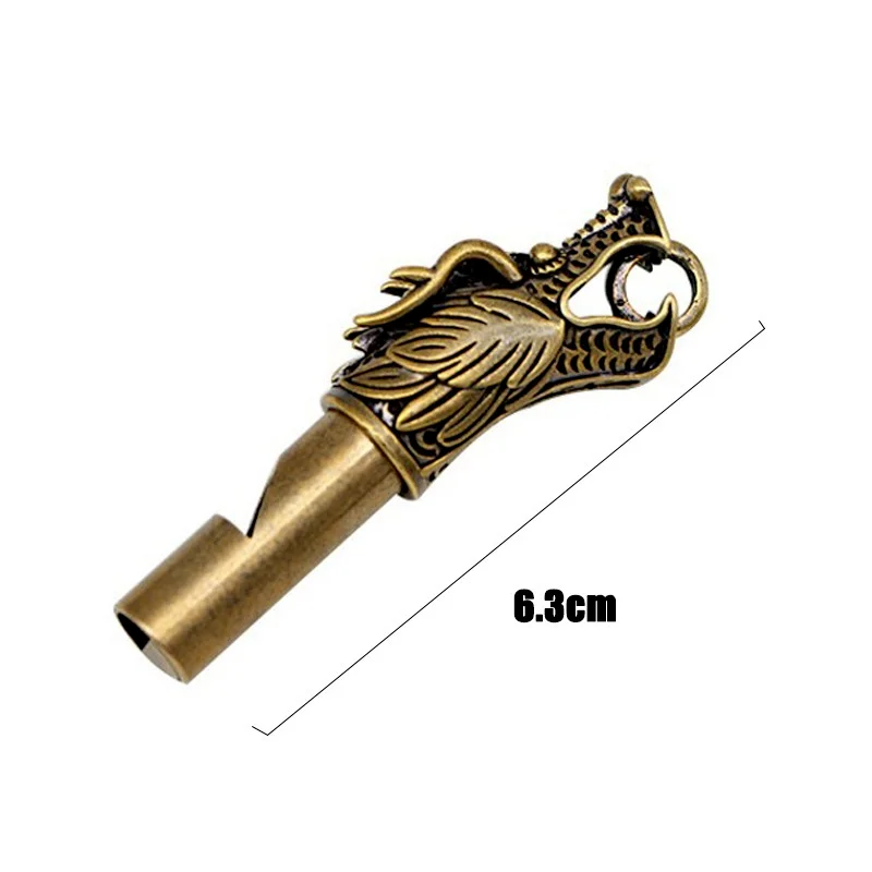 Handmade Vintage Brass Dragon Head Whistle Pendant Outdoor Survival Call Emergency Tools Whistles Necklaces Keychains Charm