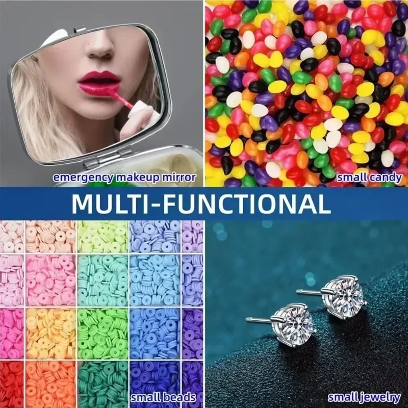 Portable Bling Crystal Pill Box 2 Compartments Daily Pill Organizer Small Travel Pill Case for Purse or Pocket to Hold Vitamin