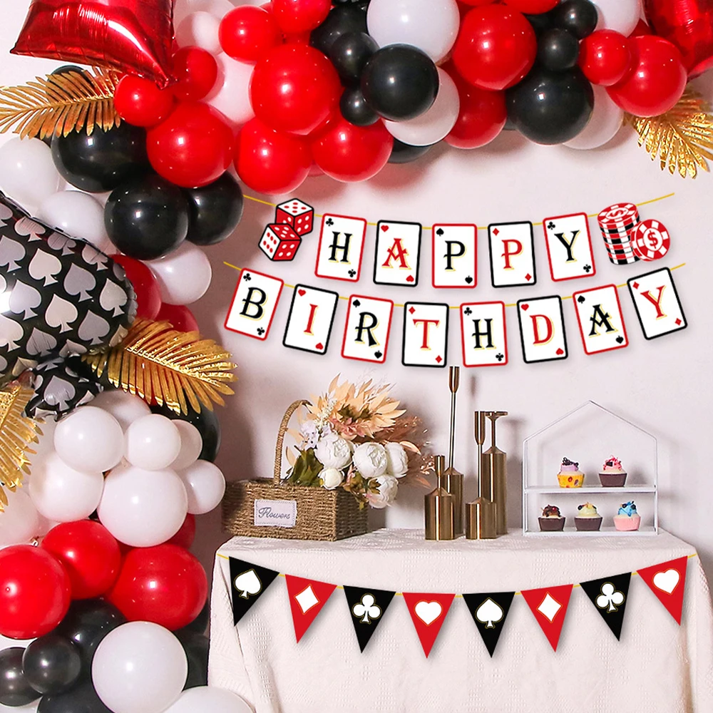 Casino-Thema, Partydekoration, Pokerkarten, Teller, Tassen, Servietten, Banner, Tischdecke, Luftballons, Geburtstag, Spielkarten, Partyzubehör – Detail 12
