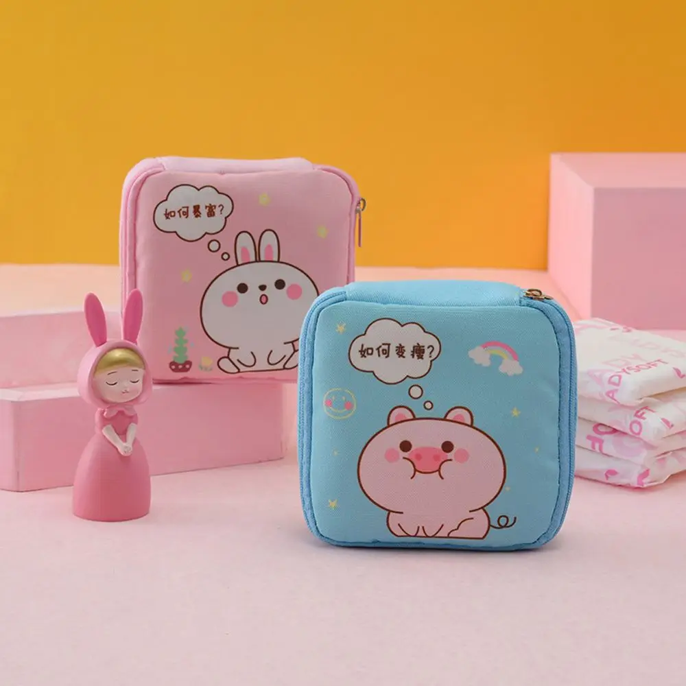 

Cartoon Design Makeup Bags Bunny Sanitary Napkin Storage Bag Animal Cosmetic Bag Small Items Bags Travel Cosmetics Organizer