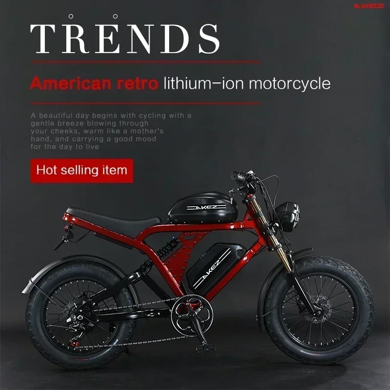 Ebike AKEZ Dual Battery Mountain Electric Bike, Urban Off-Road E-Bike, Snow fatbike, 1500W, 48V, 41Ah, 20 "Tire, 55 km/h
