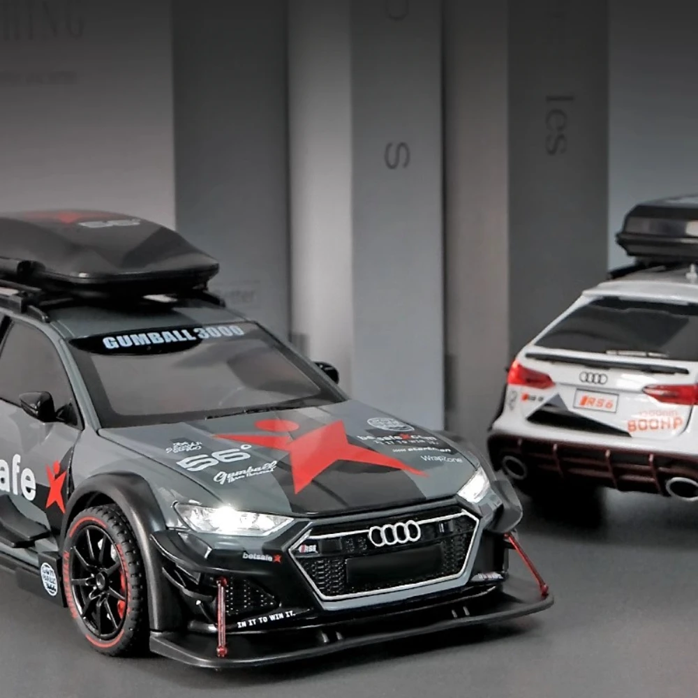 Scale 1:24 Audi RS6 Modified Version Alloy Toy Sports Car Model Doors Opened Music Light Miniature Vehicles for Kids Gifts Toys 6