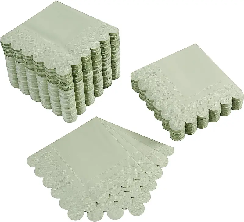 100PCS 2-Ply Scalloped Edged Disposable Dessert Napkins for Xmas Wedding Baby Shower Birthday Party