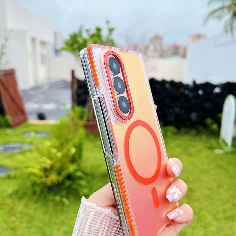 Magnetic Colorful Hybrid Phone Case with Aluminum Buttons