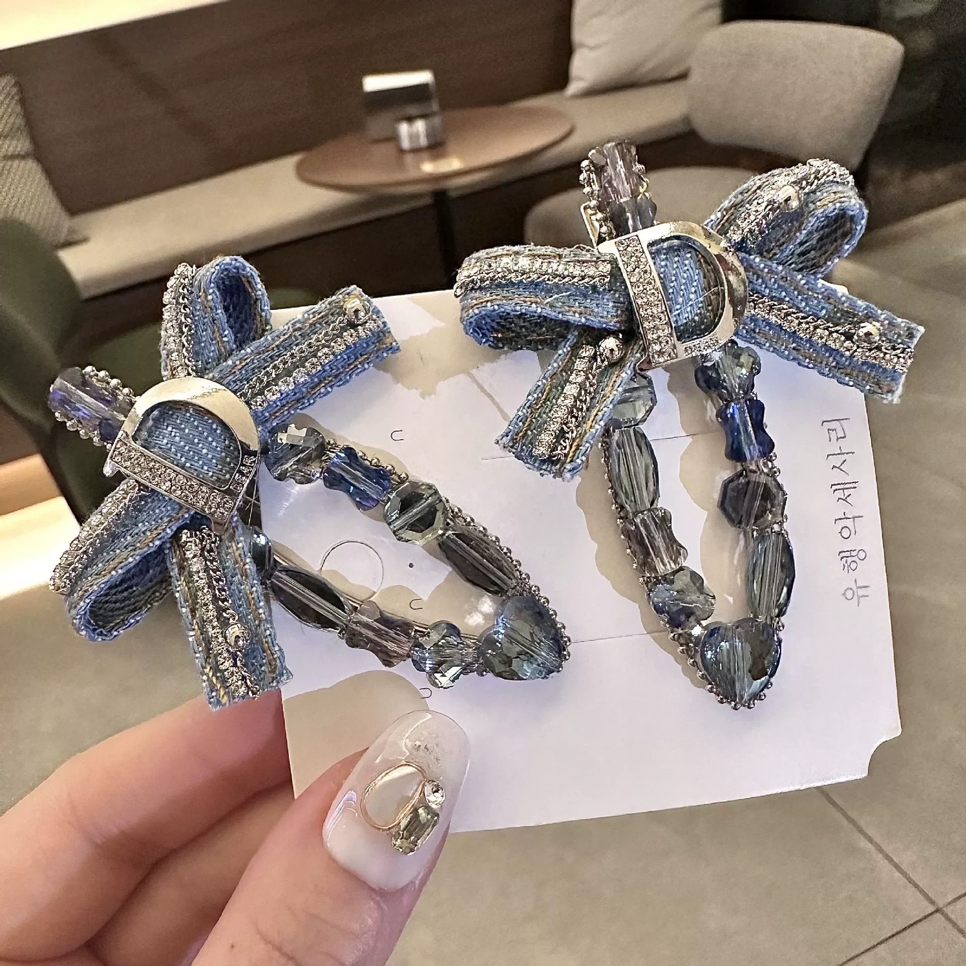 Süße Edgy Bow Denim Kristall Haarspange Koreanische Ins Trendy Pony Haarnadel Für Mädchen Feine Haarspangen Haarschmuck Für Frauen