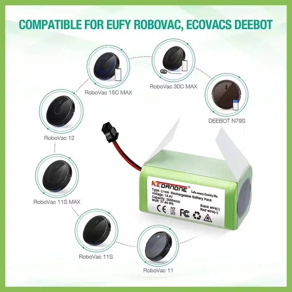 Power Tool Battery Rechargeable Battery Vacuum Cleaner Battery Battery Replacement bater&iacute;a conga 1090 990 950 cecotec 14.4V 4.0Ah Li-ion battery for Ecovacs Deebot DN621 601/605 Eufy RoboVac 35C Panda i7 V710