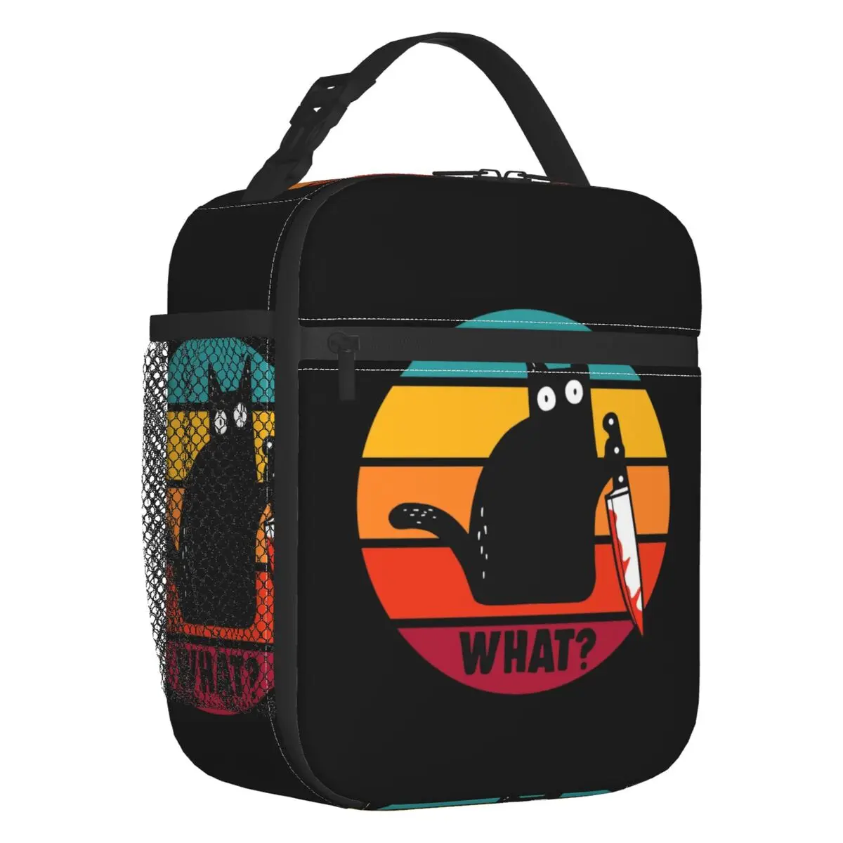 

Термоизолированные сумки для ланча с изображением черной кошки, Женский смешной контейнер для ланча с ножом-убийцей для школы, многофункциональная коробка для еды