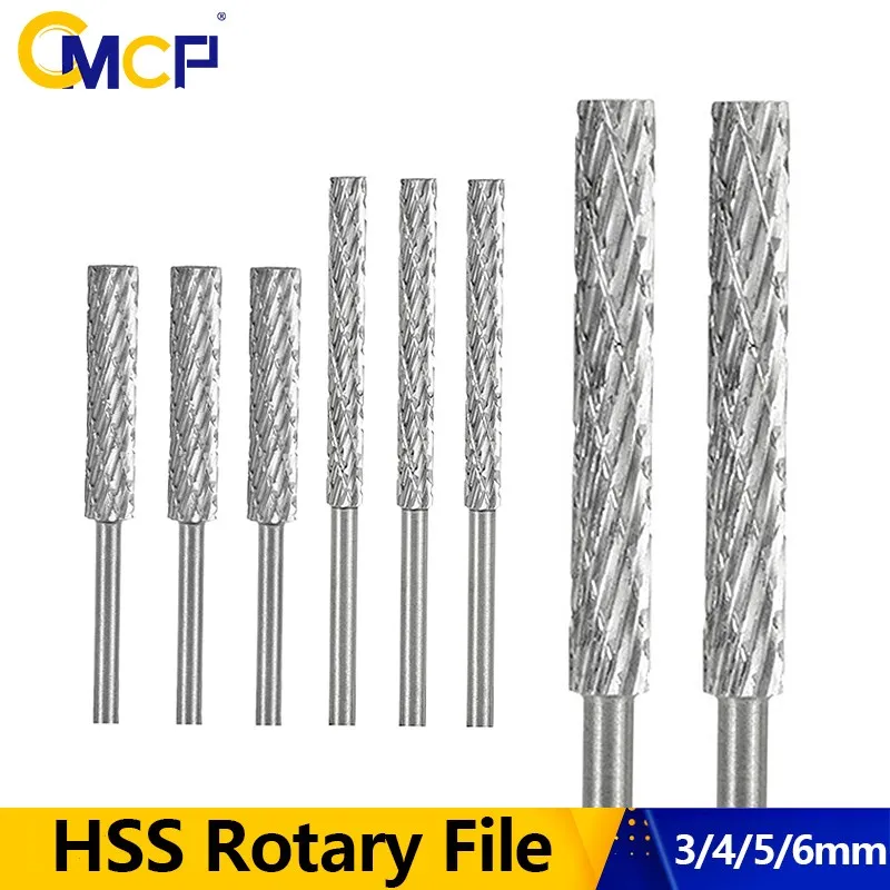 

CMCP 3mm Shank Rotary Burr Drill Bit 3/4/5/6mm Double Cut HSS Rotary File For Engraving Cutter Grinding Tools Woodworking Tool