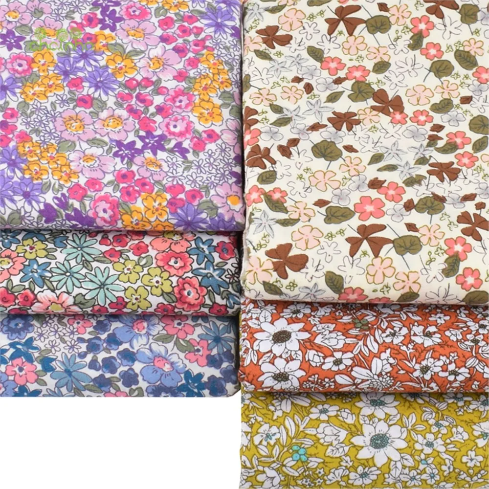 Chainho,Printed Plain Weave Poplin Cotton Fabric,DIY Sewing Quilting Material,Patchwork Cloth,Floral Series,3 Sizes,15PC85