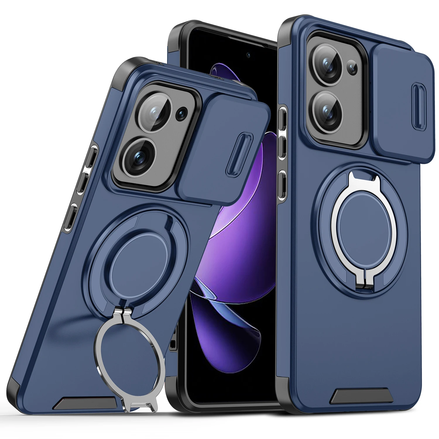 Magnetic Ring Armor Slide Camera Lens Case with Magsafe Wireless Charging Capability