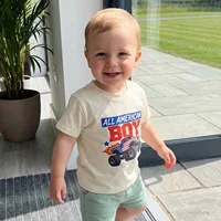 Vêtements pour enfants, t-shirts pour garçons du 4 juillet, à manches courtes, col rond, imprimé drapeau de camion, hauts pour tout-petits 3