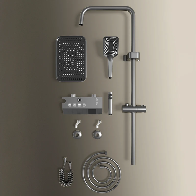 Piano Keys Shower System Set Bathroom Shower Set Gray Black Bathtub Hot and Cold Shower Faucet LED Digital Copper Tap Shower Set 5