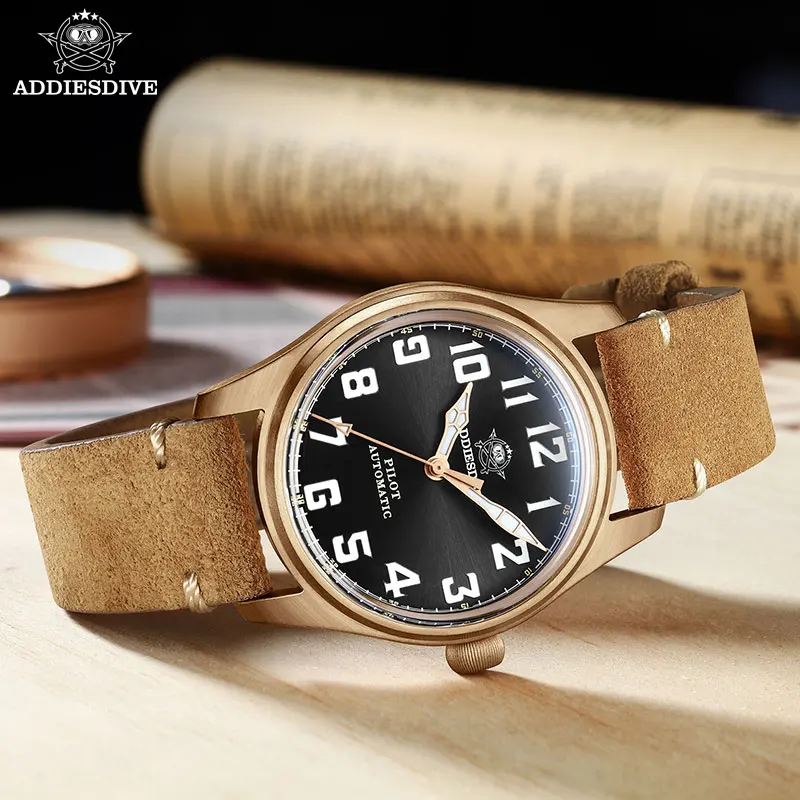 ADDIESDIVE Men's Automatic Mechanical Diver's Watches Luminous Bubble Mirror Sapphire Solid Bronze 200M Water Resistant Watch