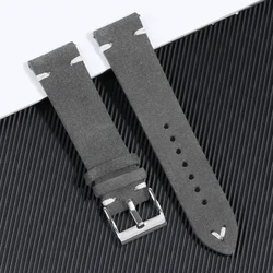 High Quality Blue Suede Leather Vintage Watch Strap and Sport Bracelet Accessory - 22mm (Gray white)