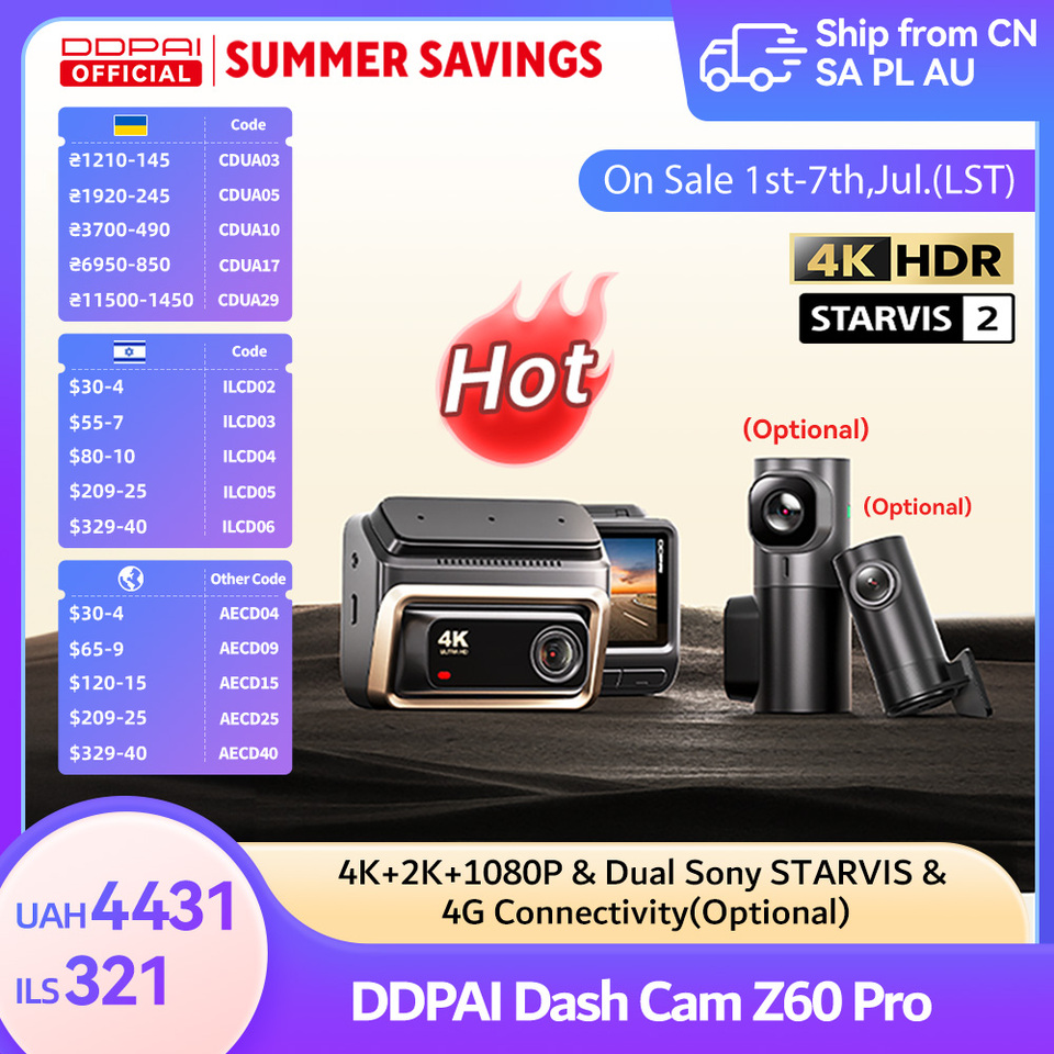  DDPAI Z60 Pro 4K Dash Cam Auto Dashcam Front GPS Car Camera for Dual SONY Sensor WiFi ADAS Night Vision DVR Video Recorder 