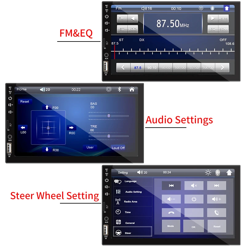 7 Inch Car Radio 1 Din MP5 Player Touch Screen Multimedia FM ISO Power Aux Input