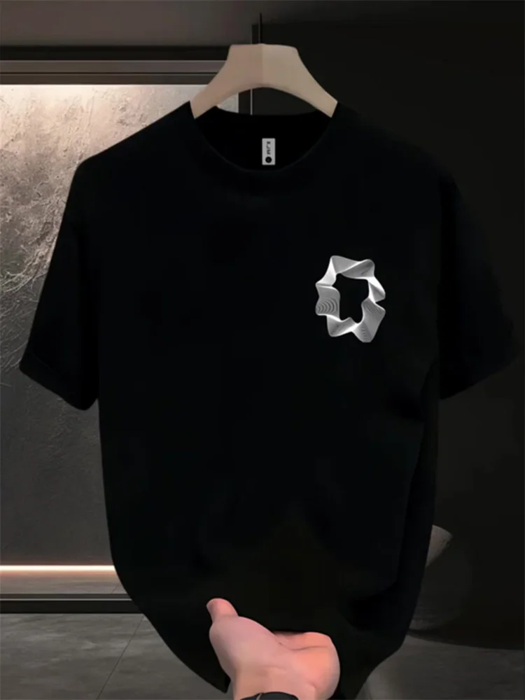 Boys and Young Students Cotton Short Sleeved T-shirt Summer Geometric Shape Printed Loose Round Neck Half Sleeve cotton short sleeved shirt mens training tshirt