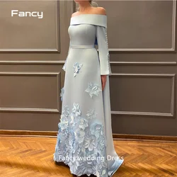 Fancy Elegant Light Blue Button Prom Dresses Strapless Off Shoulder Long A-line Evening Dress For Women Formal Occasion Gown