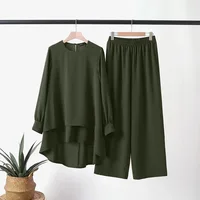 Ensemble 2 pièces pour femmes musulmanes, chemisier, Double haut, pantalon à jambes larges, costume marocain, Ramadan, Ensemble décontracté, tenues pantalon arabe de dubaï 6