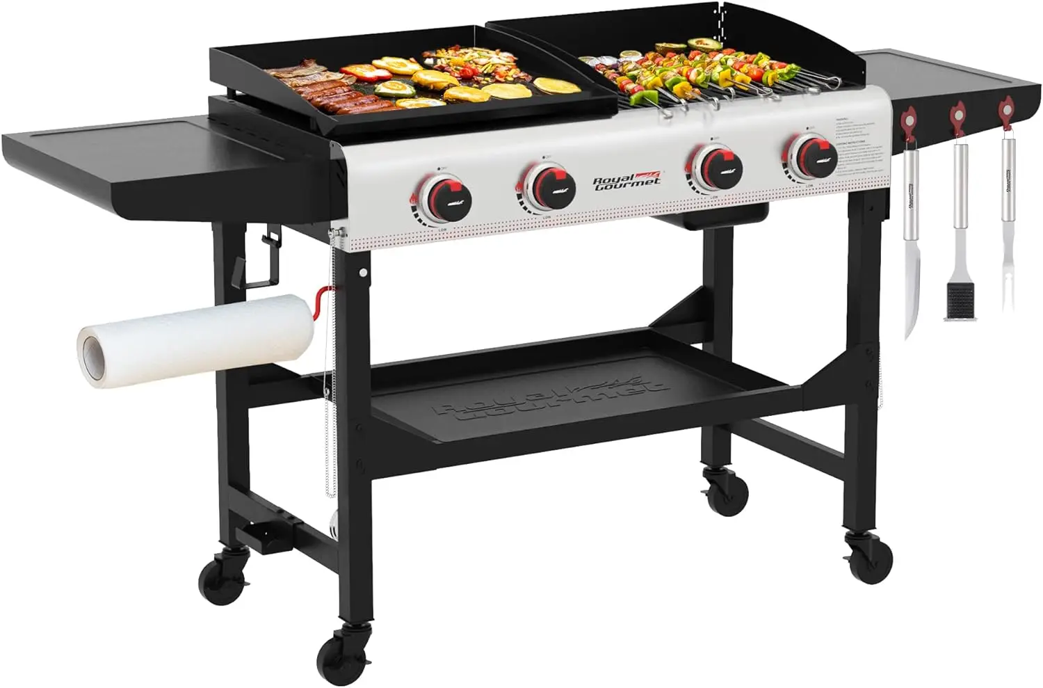 

GD403 4-Burner Portable Flat Top Gas Grill and Griddle Combo with Folding Legs, 48,000 BTU, for Outdoor Cooking