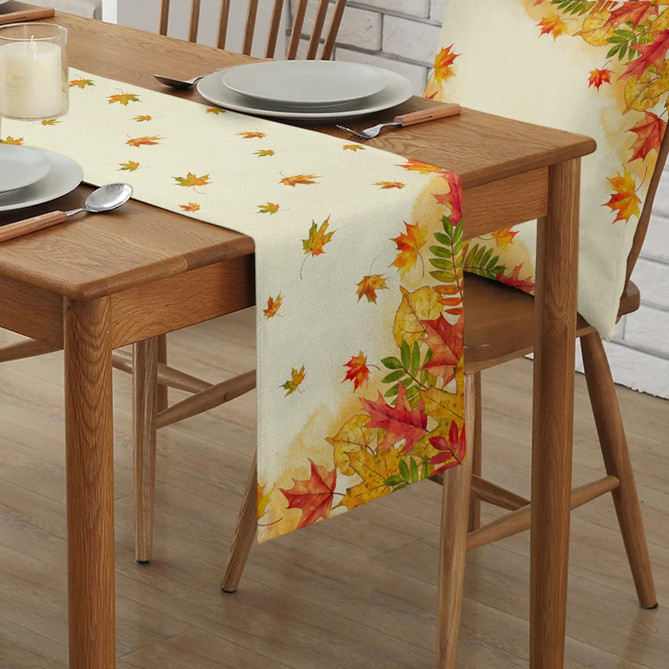 ViaElayu Herbst Tischläufer 40x140cm - Ahornblatt Deko Landhausstil Abwaschbar