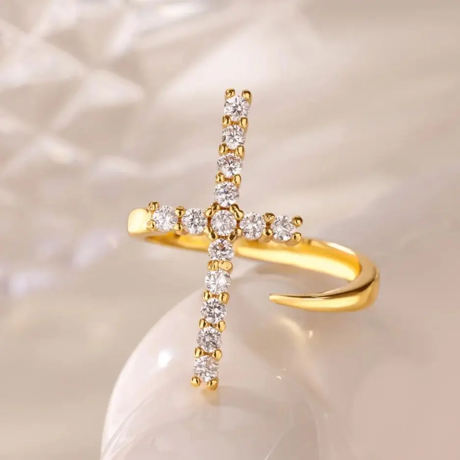 Luxury Zircon Cross Rings For Women Stainless Steel Crystal