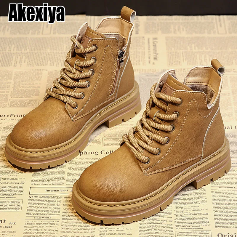 

Зимние ботильоны, женская обувь, модная обувь на толстой подошве со шнуровкой, женские мотоциклетные ботинки в уличном стиле, полуботинки мартинсы