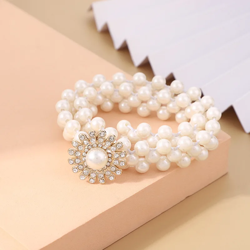 

Rhinestones Pearl Women's Waist Chain Jewelry Pearl Braided Thin Belt Dress Fashion Girls Butterfly Buckle Belt
