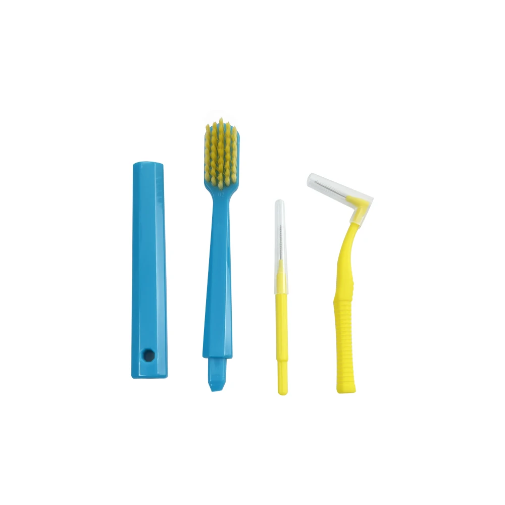Compact Oral Hygiene Travel Kit with Detachable Toothbrush, Interdental Brush, and Tongue Scraper in Storage Case